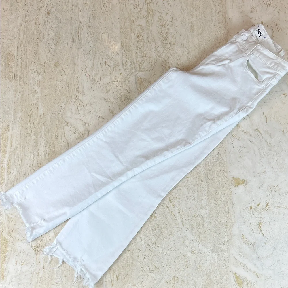 PAIGE Cindy Crop “crisp white” with distressed hem jeans womens 28 - Picture 2 of 13